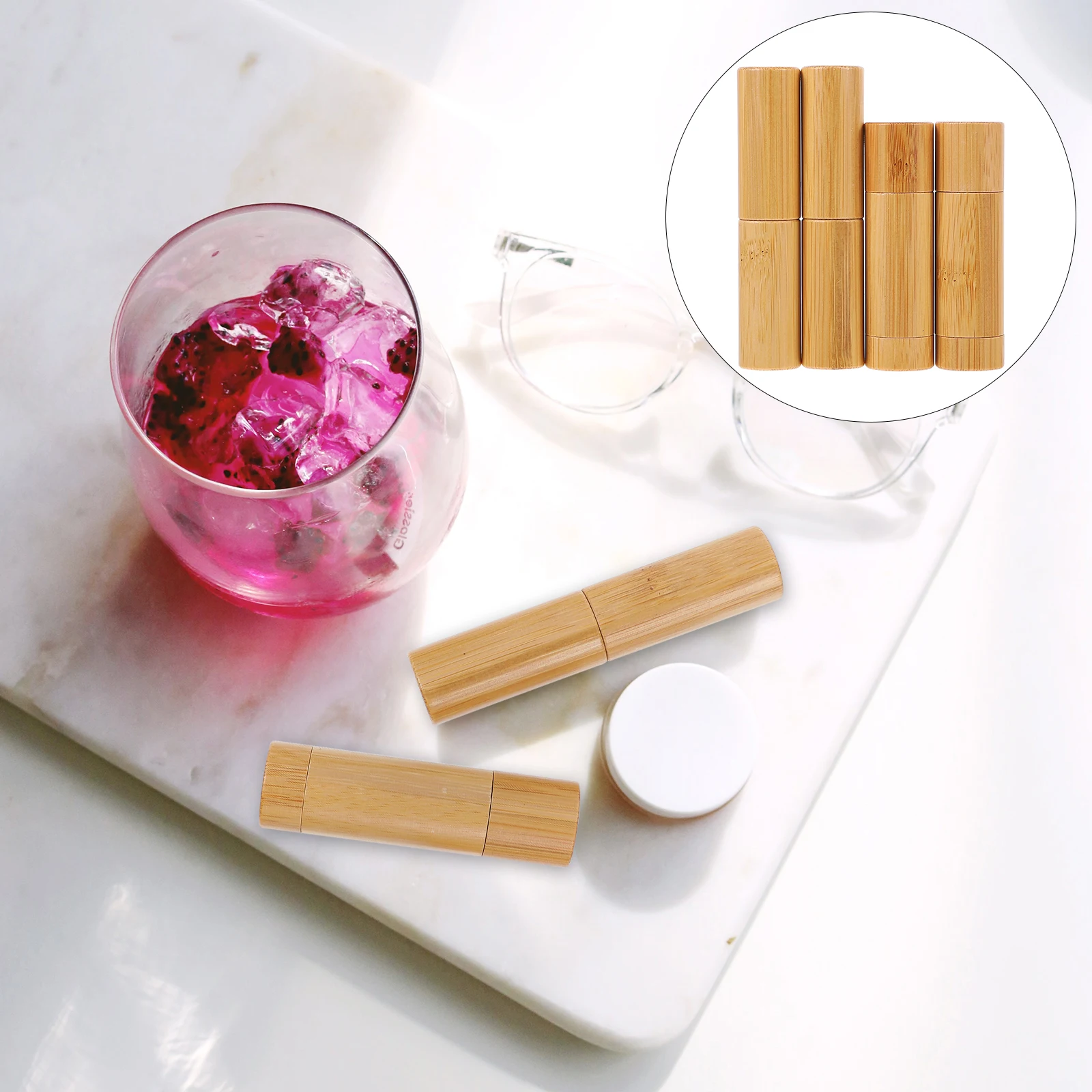 

4pcs Bamboo Design Tubes For Diy Lip Balm Crafts Travel Small Lightweight Container Holder Organizer Empty