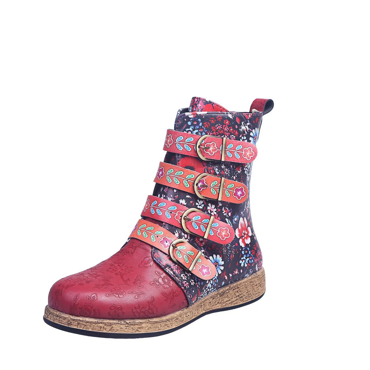 Women's Ethnic Style Short Boots, New Autumn and Winter Martin Boots with Embroidered Bohemian Style, Flat Heel Mid-tube Boots