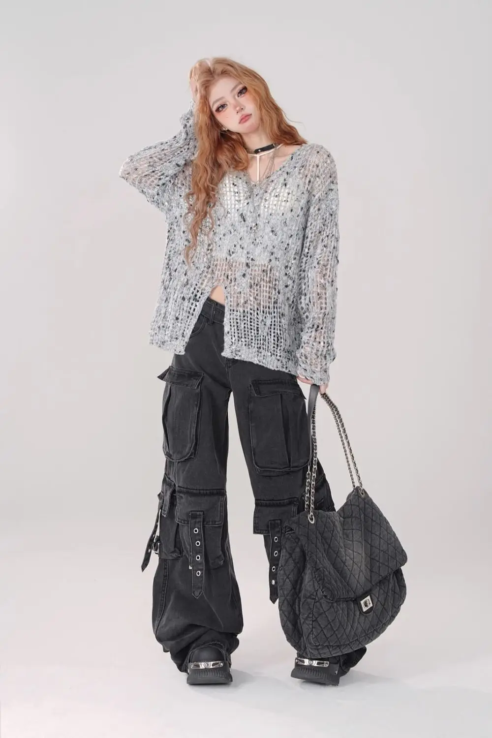Y2K Black Cargo Pants for Women Straight Leg Jean Edgy Style Pocket Trousers Streetwear 2000s Aesthetic Grunge Pants Pantalones