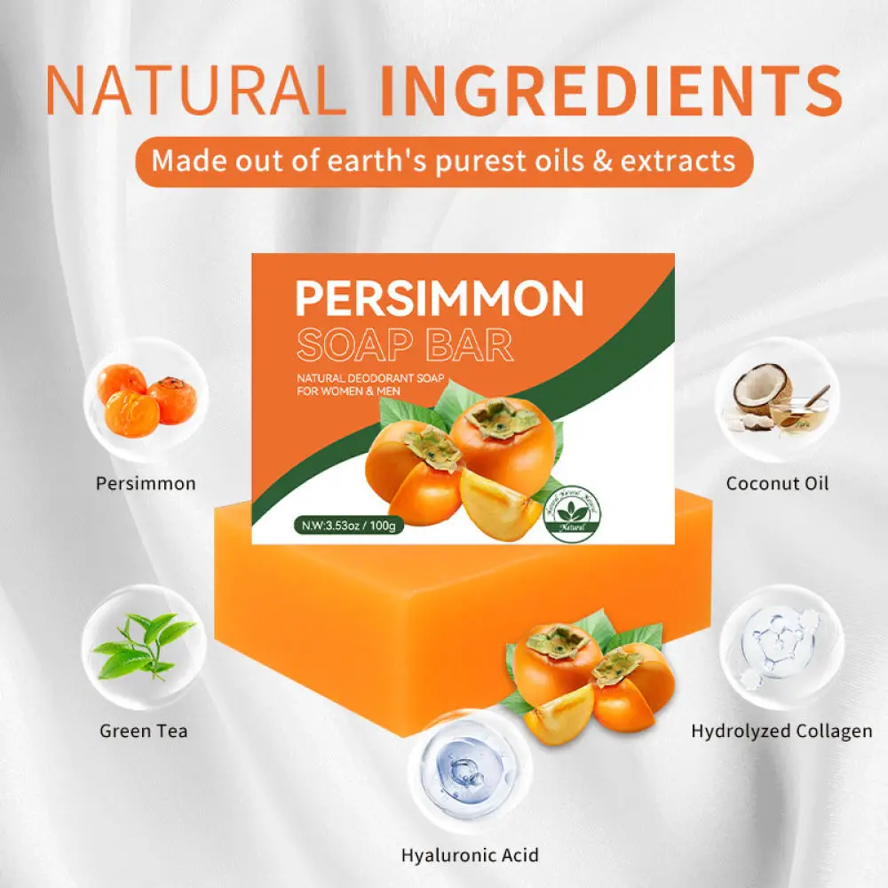 Handmade Persimmon Soap Natural Deodorizing Body Bathing Bar Deep Pore Cleansing Skin Recovery Refreshing Fruit Scent Shower