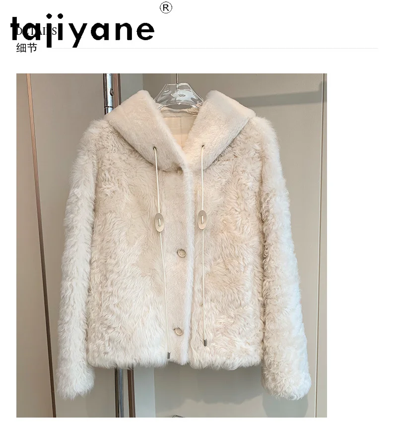 TAJIYANE Real Tuscany Sheepskin with Wool Attached Jacket Women Short Fur Jackets Hooded 2025 New in Coats Winter Woman Clothing