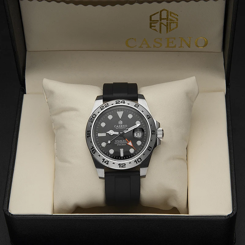 Orologi da uomo di lusso originali Movimento automatico Orologio meccanico a mano luminosa Cinturino in silicone Orologio da regalo maschile GMT impermeabile