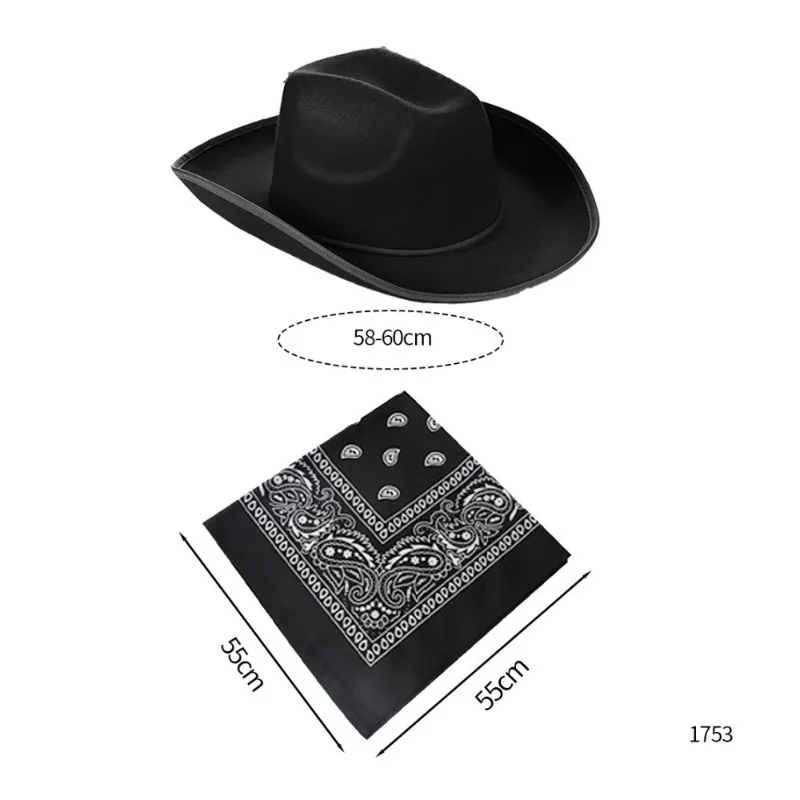 Costume de Cowboy occidental pour adultes, 3 pièces, accessoires, chapeau de Cowboy à lacets, mouchoirs, ensemble de lunettes, déguisement de fête d'halloween pour hommes et femmes