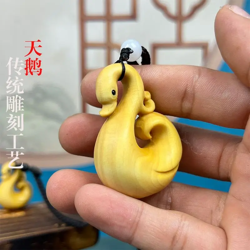 Boxwood Carved Swan Pendant Pendant Keychain Solid Wood Handlebar Playing Object Portable Plate Playing Home and Household