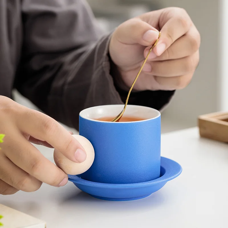 

Керамическая чашка для кофе, 220 мл, набор тарелок с деревянной ручкой, кружка с подносом, ложка, простой стиль, сплошной цвет, наборы чашек для питьевой воды, чая