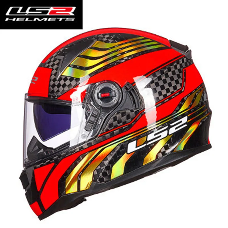 New Fashion Hot Sale LS2 Full Face Double Lens Carbon Fiber Motorcycle Helmet for adults men women Racing Driving