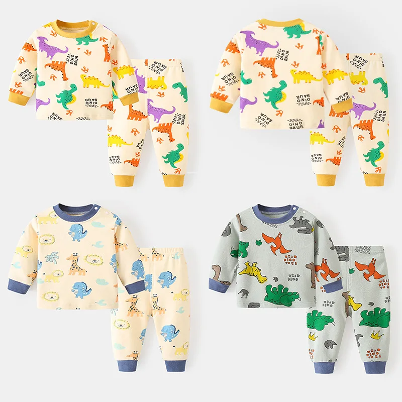 2024 New Autumn Baby Pajamas 0-4T Boys Cute Dinosaur Letter Home Clothing Set Toddler Loose Clothes 2PCS