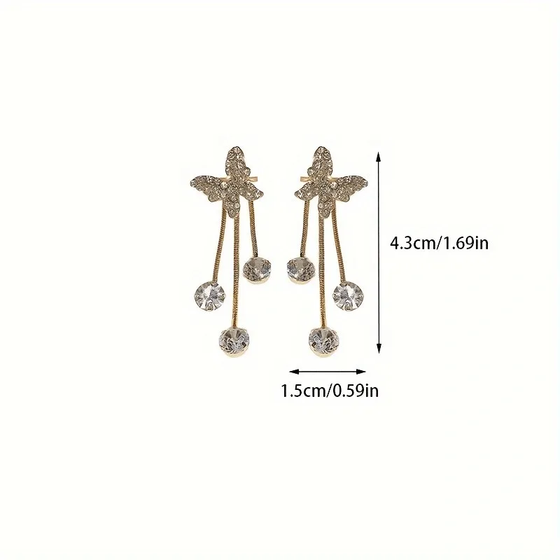 أزياء كريستال ملون مطعمة الفراشة الذهبية زركونيا الأقراط