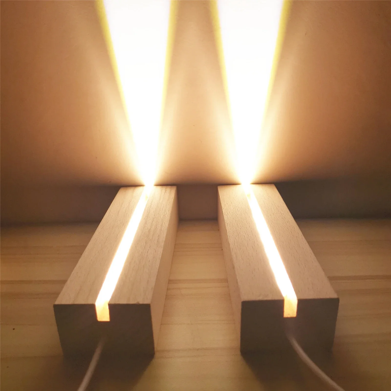 Base a LED rettangolare in legno massello di faggio per lampada in resina supporto per piastra in vetro acrilico Base per Display a luce di legno