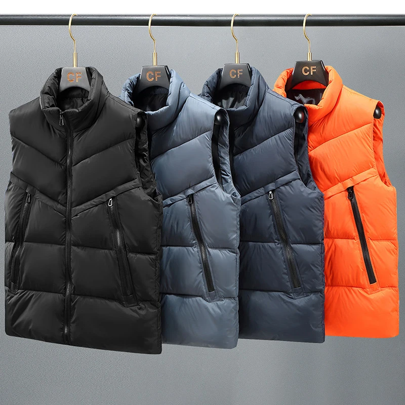 

Oversized Men's Vest Jackets Stand Up Collar Thickened Warm Coats Windproof Waterproof Cozy Classic Solid Couple Parkas S-8XL