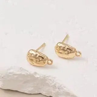 

14K Gold-Plated 925 Silver Handcrafted DIY Irregular Oval Needle Stud Earrings with Concave And Convex Surfaces