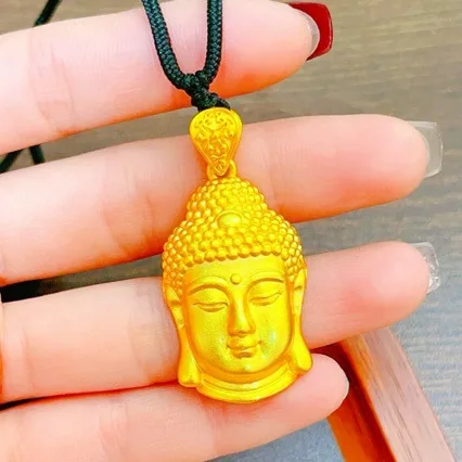 

Women's 24K Gold (AU999) Solid Buddha Head Pendant | Liquid gold Buddha head, gold-inlaid with compassion symbols