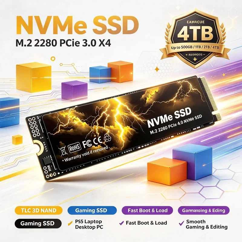 SSD NVMe M.2 2280, PCIe 4.0 X4, TLC 3D NAND, até 500 GB/1 TB/2 TB/4 TB, SSD para jogos, compatível com PS5, portáteis e computadores de mesa.