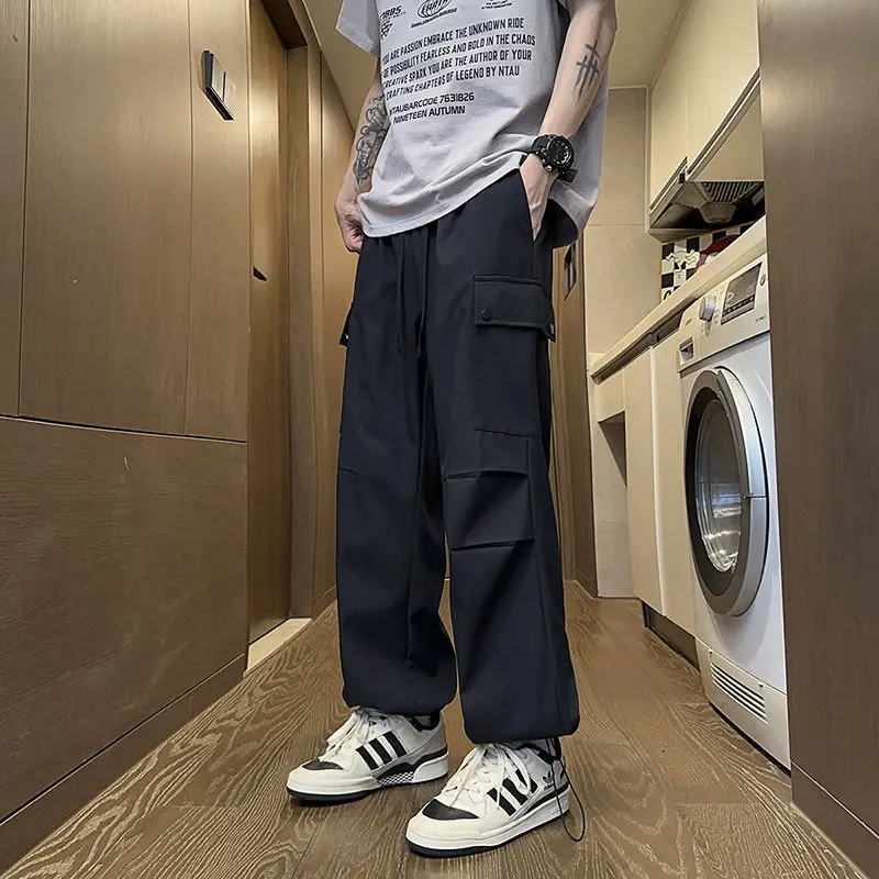 

Faionable Versatile Men's Casual Pants Loose Wide Leg Spring Autumn Trendy Sports Korean Sle Straight Tube Polyester Fiber