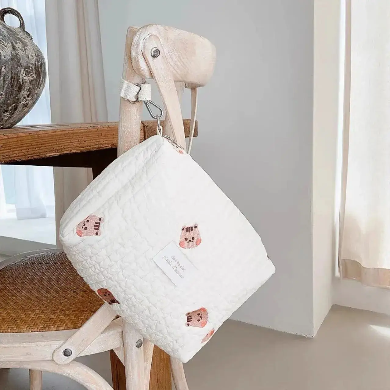Lightweight Quilted Mommy Bag with Stroller Straps – Embroidery Diaper Tote for Baby Essentials & Accessories (Zipper Closure)
