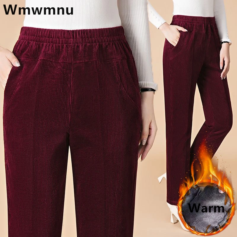 

Fall Winter Thicken Corduroy Pant Women Big Size 4xl Baggy Plush Velvet Lined Straight Pantalones High Waist Offcie Warm Spodnie