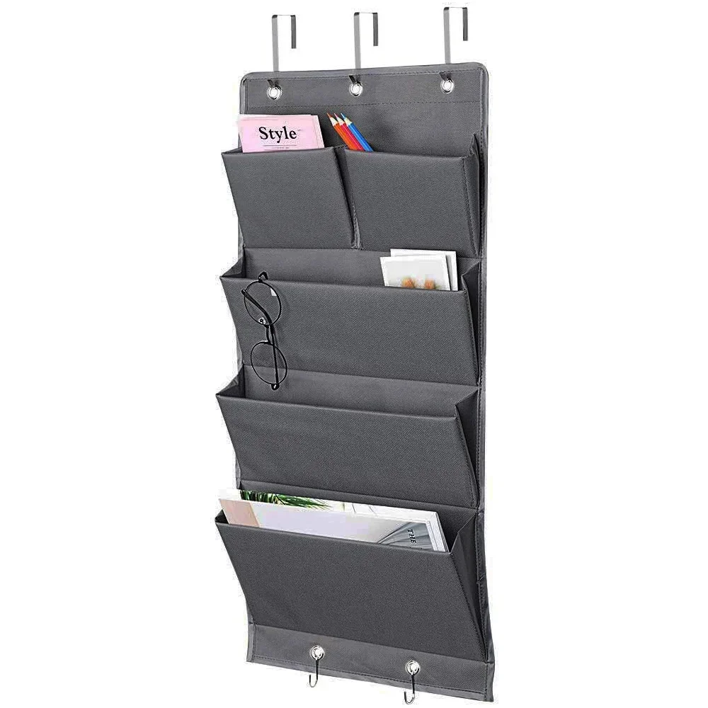 5 Pockets Over The Door Organizer Storage Hanging with Hooks Wall Mount Office Supplies File Folders Document Holder Paper Bag