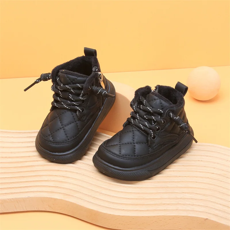 2023 New Winter Baby Shoes For Boys Leather Warm Fur Little Girls Ankle Boots Soft Sole Fashion Toddler Kids Boots EU 15-25