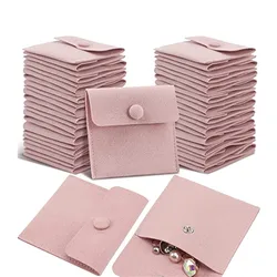 Microfiber Jewelry Pouch 8x8cm, Jewelry Packaging Bag Luxury Small Jewelry Gift Bags Necklace Package Snap Button with Divider