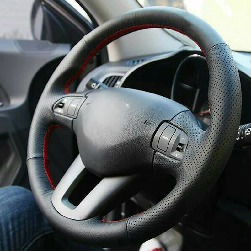 Hand-stitched Steering Wheel Cover Black Artificial Leather Steering Wheel Cover for Kia Sportage 3 2011-2014 Kia Ceed 2010