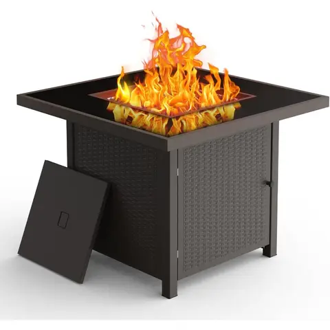 32 inch Glass Tabletop Propane Fire Pit Outdoor Square Gas Firepit with 50 000 BTU Output for Patio and Garden Use Brown Finish