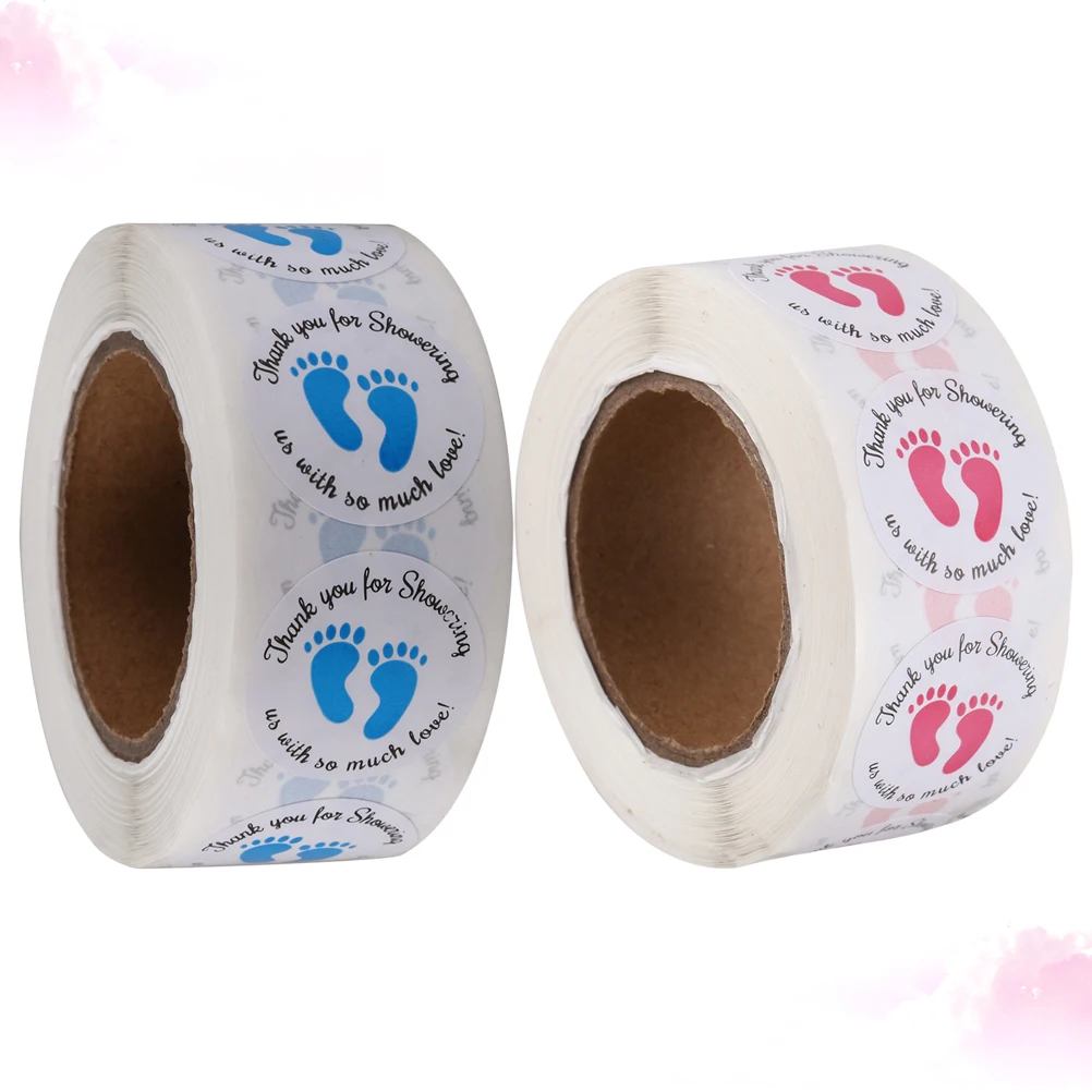 

2PCS Adhesive Gift Footprint Sticker Baby Shower Label Small Blue Newborn Decor Cookies Bags C Treats Round Sealing
