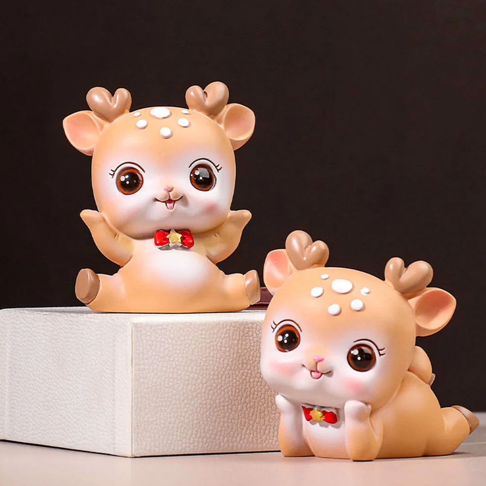 

4Pcs Resin Deer Cartoon Ornament Brown Mini Landscape Decor Fairy Garden Craft Desktop Home Decoration Resin Sculpture