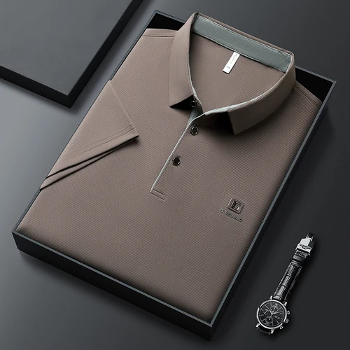 Imagen 2 del producto 2025 camisa polo de color sólido para hombre, top de media manga con cuello polo de negocios, adecuado para verano, pantalón corto informal, camiseta de manga para hombre