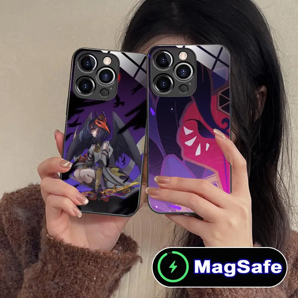 

Game GI Kujou Sara Mobile Phone Case for iPhone 17 16 15 14 13 12 11 Air Pro Max Plus Mini MagSafe Glass Colorful Cover Luxury