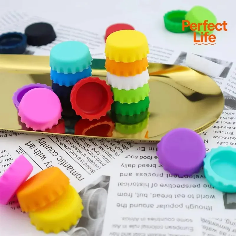 2/12/24Pcs Silicone Beer Bottle Caps Bar Home Brewing Wine Making Barware Cover Bottle Cover  Soy Corktail Lid Candy Colors