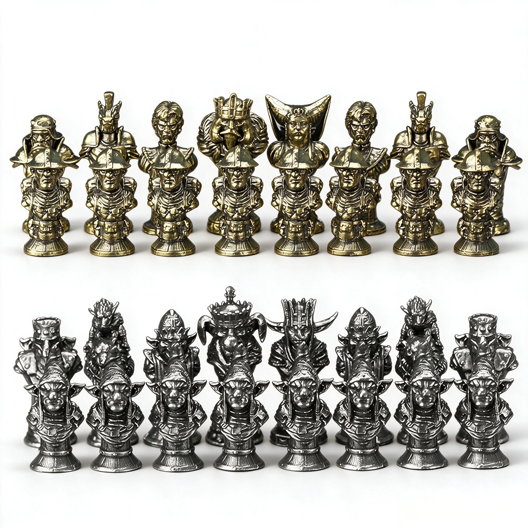 Brass Nickel‑Silver Solid Metal Premium Human Goblin Chess Pieces Themed Soldier Miniatures Tabletop Ornaments
