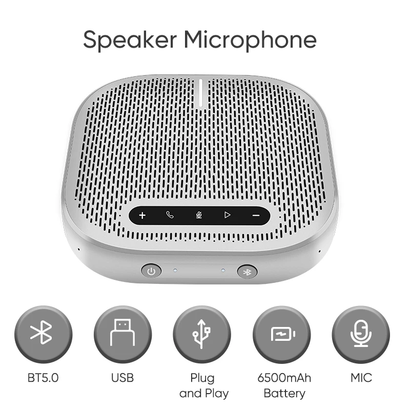 Rocware BT5.0 wireless conference speaker phone rechargeable 6500mah Full duplex conference system USB Speakerphone with 4 Mics