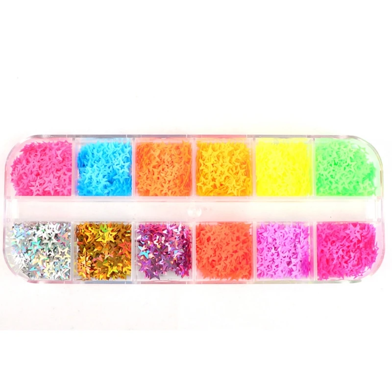 12 Grids/Box Fluorescent Sequins Glitter Flakes Filling