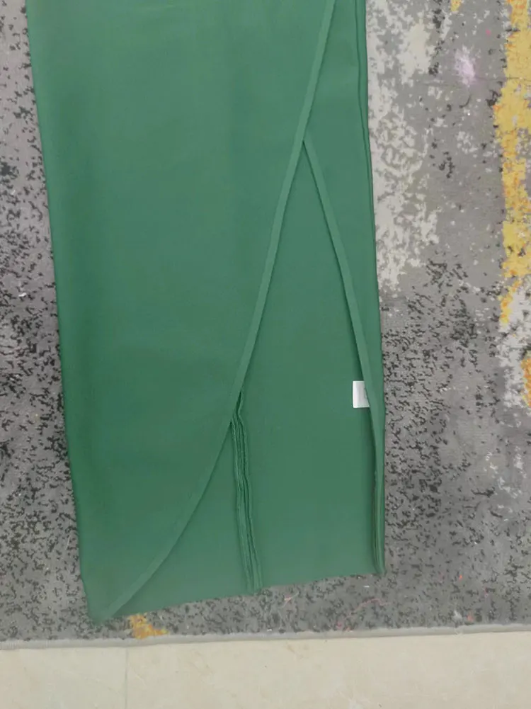 Vestidos largos de vendaje verde Sexy para mujer, cuello en V, sin mangas, drapeado, Bodycon dividido, vestido Midi para fiesta de noche de cóctel