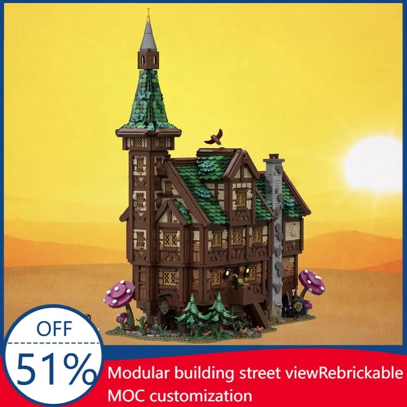 9768PCS Five Hungry Trolls Inn Medieval Village Series MOC Model Custom Blocks DIY Assembly Educational Toy For Castle Fans Gift