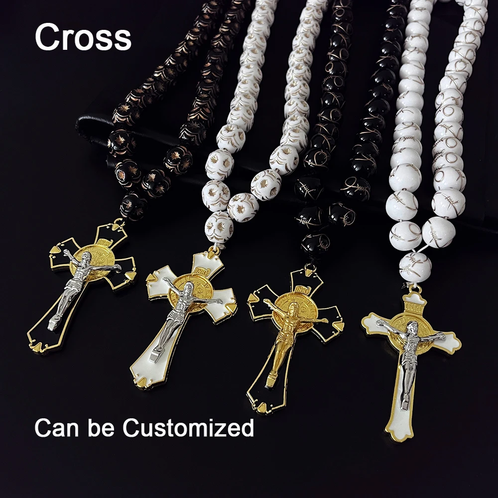 GS54 New Cross Orthodox Church Religion Jesus Ornaments Car Rearview Mirror Exquisite Beads Pendant Automotive Jewelry Gift