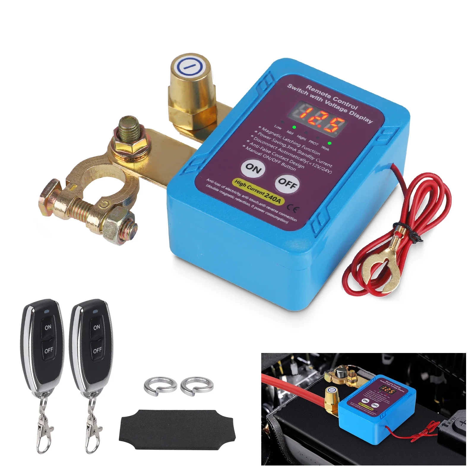 

Car Kill Switch Anti-Theft Remote Battery Disconnect Switch 12v 240A with Led Voltage Display Smart Voltage for Car Truck RV