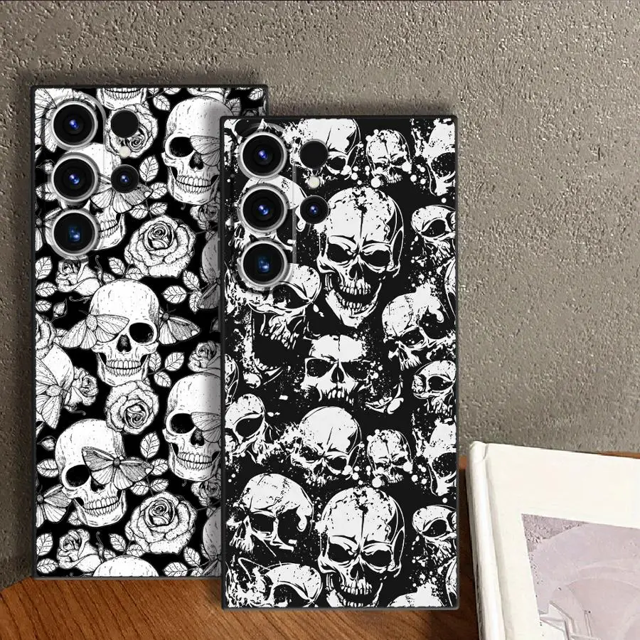 Black And White Skull Case for Samsung Galaxy S26 Ultra Note 20 8 9 10 S25 Plus S24 S20 S23 S10 S9 S21 FE Funda Phone