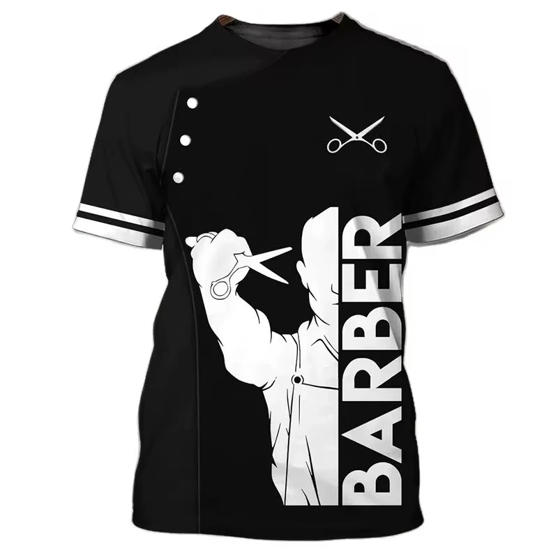 Barber Men\'s T-shirt Haircutting Tool Printed Summer Men\'s Short Sleeve Fashion Top Round Neck Oversized Men\'s Shirt Camisa