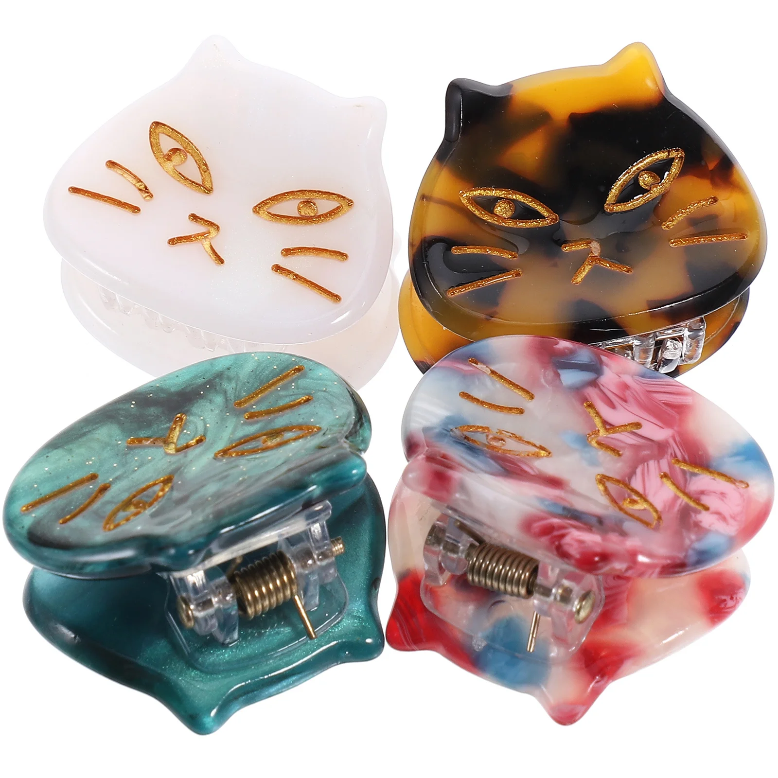 

4 шт., заколки для волос с милым котом, маленькие аксессуары для женщин и девочек, нескользящие яркие цвета, декоративные милые заколки для волос на день рождения, банкет