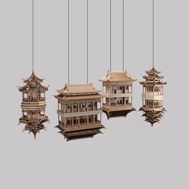 Ancient building reflection pavilion model room ornaments Chinese style hanging ornaments