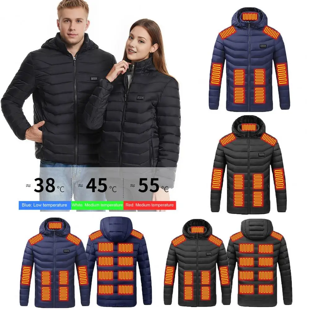 Unisex Heated Cotton Coat Hooded Zipper Jacket Waterproof 19 Hot Spots Hand Washable USB Powered Heated Jacket Outerwear