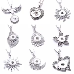 New Snap Jewelry Necklaces Metal Snap Button Necklaces cross wing heart-shaped 18mm Snap Pendant Necklace For Women DIY Jewelry