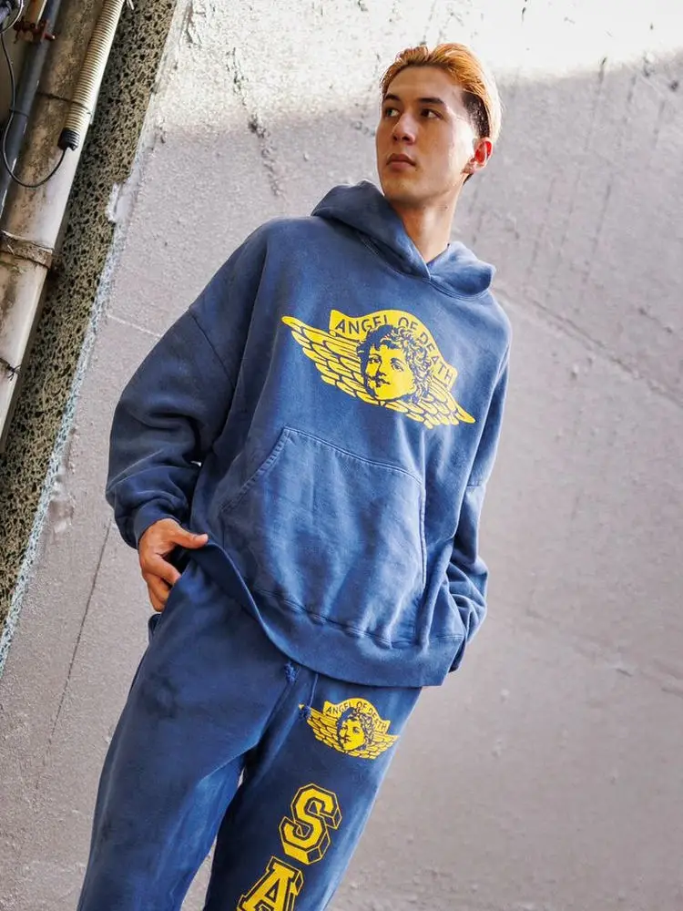 

Комплект: винтажное американское худи и свитшот с принтом, удобная унисекс-одежда с длинными рукавами и капюшоном