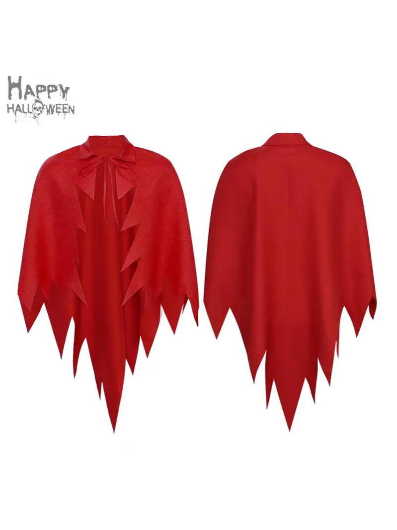 Halloween Red Devil Cape with Horn Headband Boy's and Girl's Halloween Clothing Costume Cloak for Children and Adults