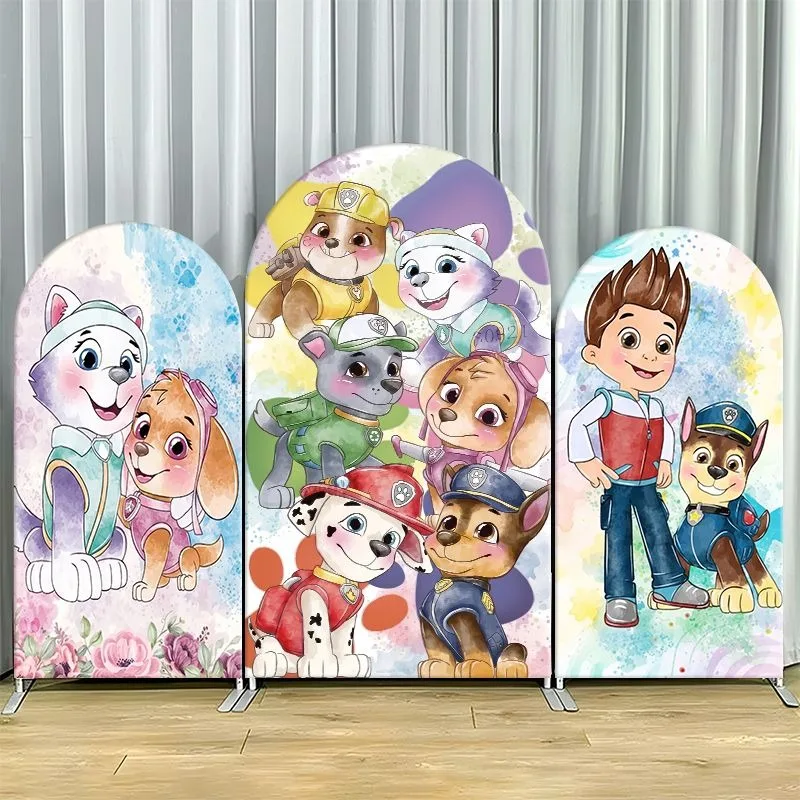 

Paw Patrol Arch Backdrop Cover Thick Fabric Custom Party Decoration Watercolor Animal Character Floral Birthday Decor Event