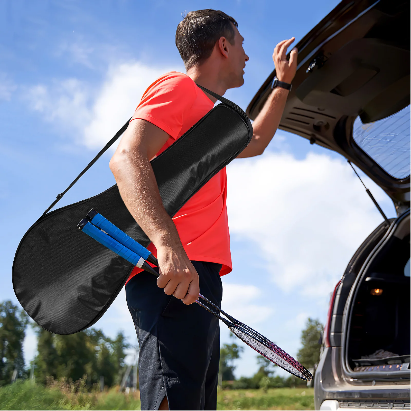 

2 шт., сумка для ракеток для бадминтона, прочный дизайн, удобная сумка для хранения, регулируемый плечевой ремень, сумка для бадминтона