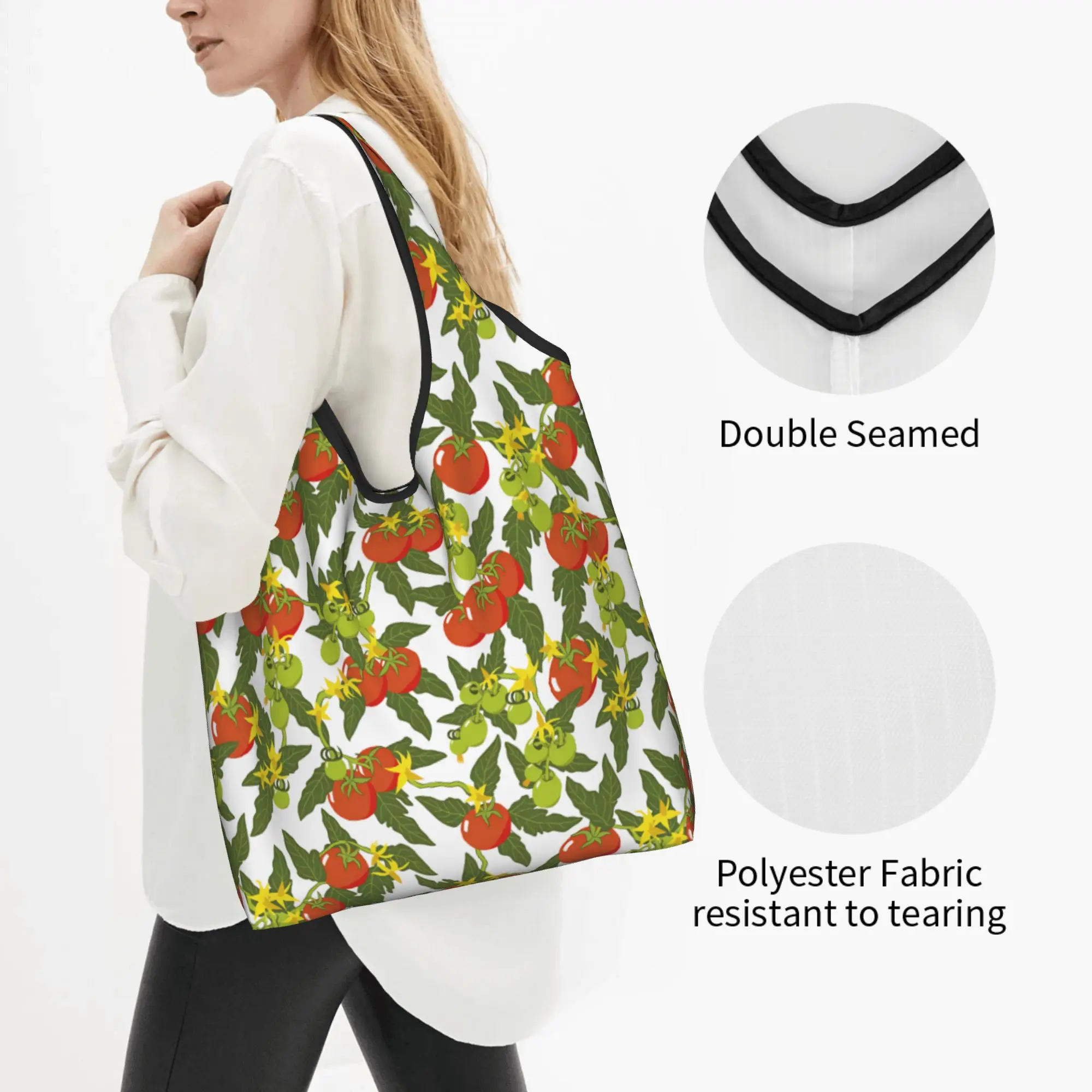 Cute Tomato Fruit or Vegetable in Cherry  Shopping Tote Bag Portable  Groceries Shoulder Shopper Bag