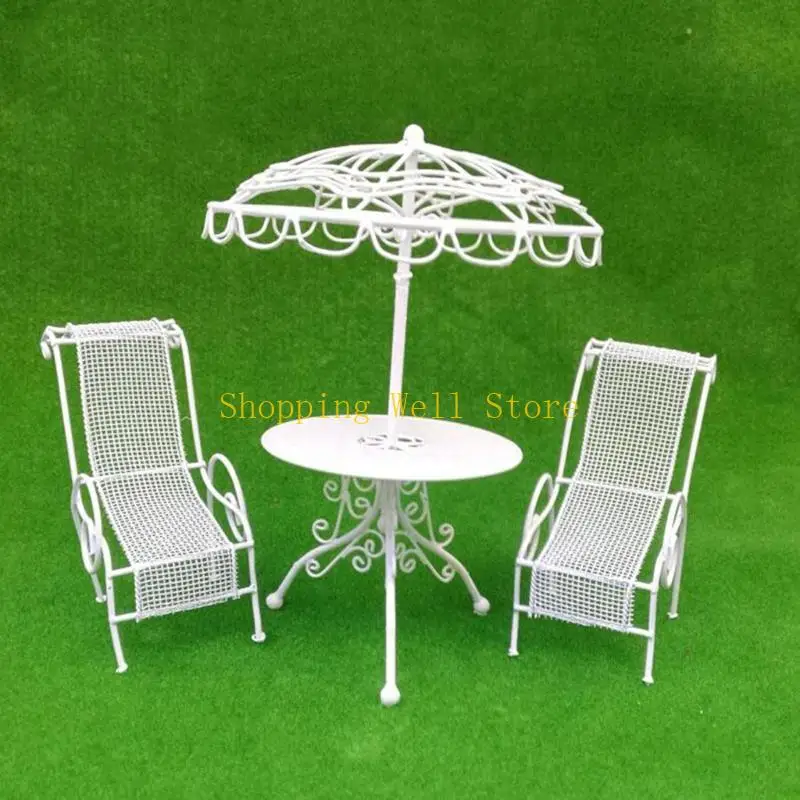 KX4B 1/12 Dollhouse Miniature Outdoor Garden Beach Poolside Scenery Metal Table Chair