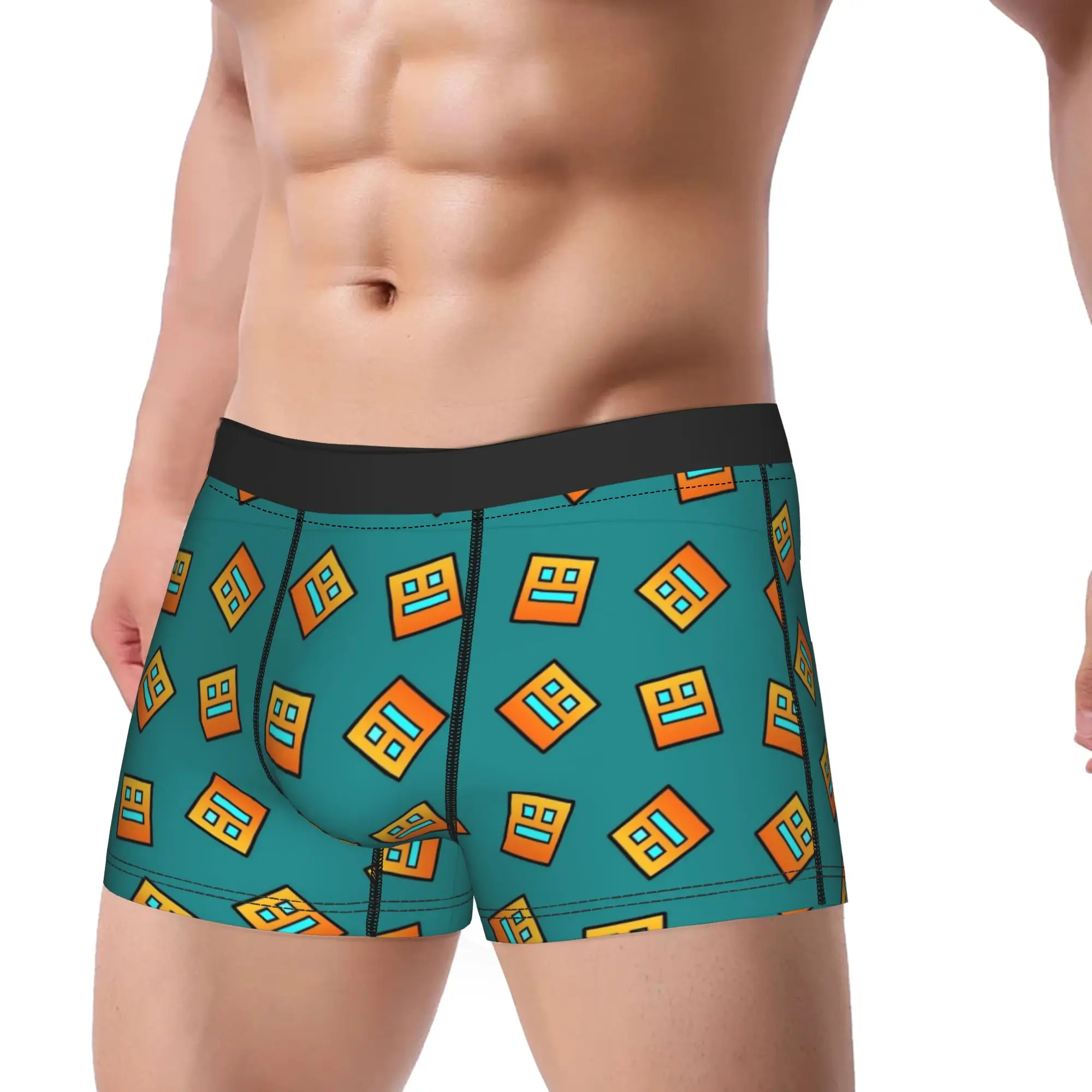 Men Geometrys Dashs Game Long Underwear  Hot Boxer Briefs Shorts Panties Male Soft Underpants M-XXL